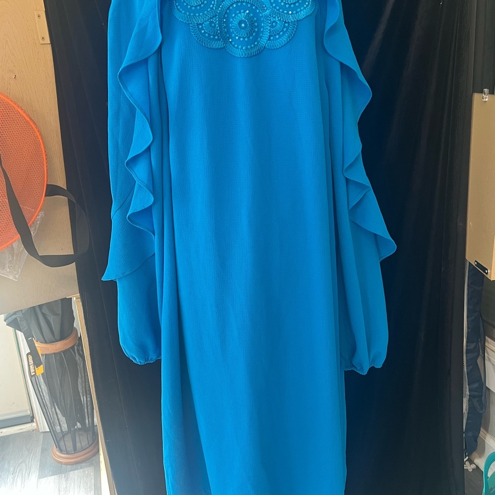 Lilly Pulitzer Bright Blue Long Sleeve Ruffle Dress